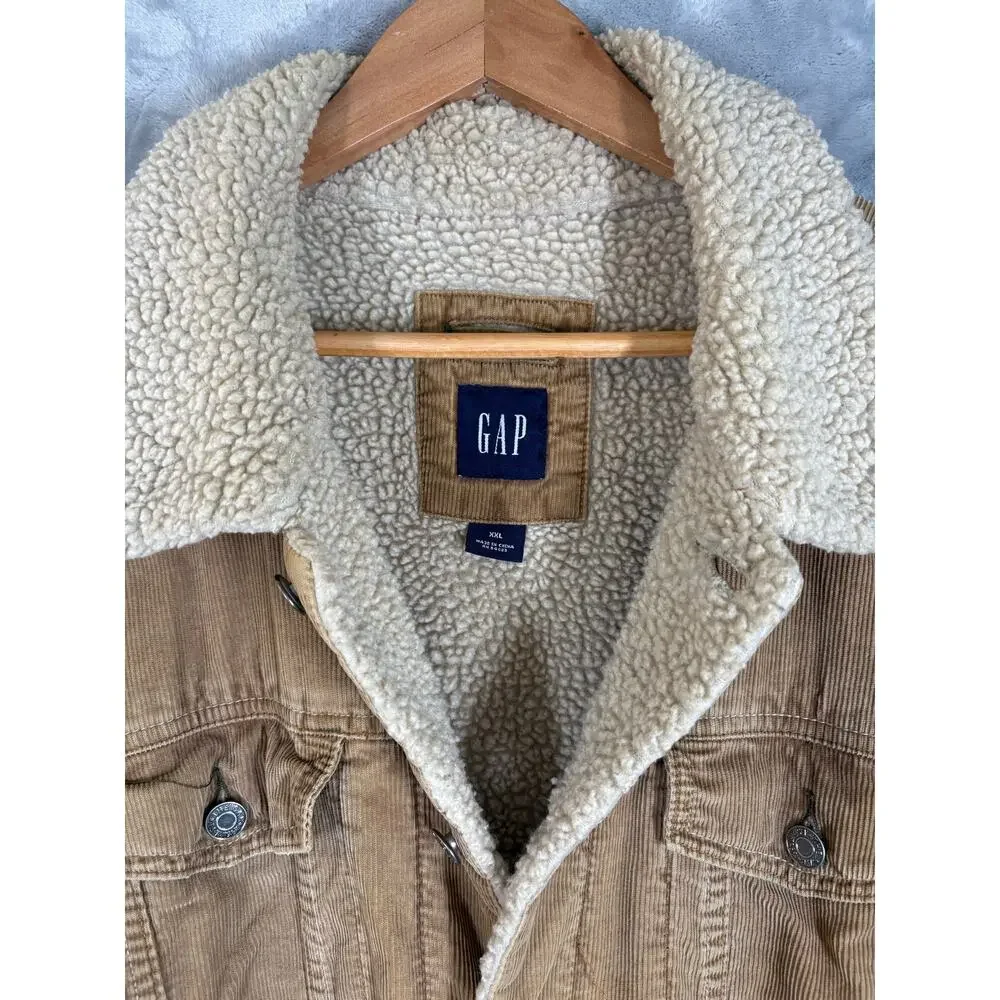 Vintage GAP Y2K Corduroy Sherpa Lined Type 3 Trucker Jacket XXL‎ Tan Casual Coat